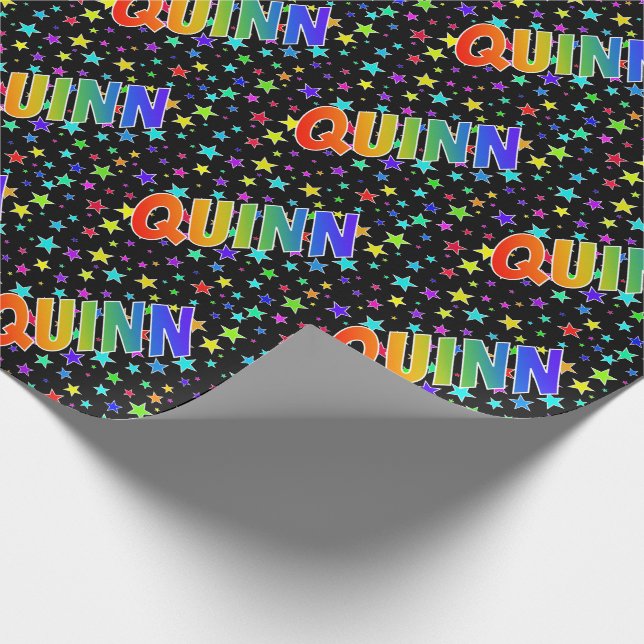 Rainbow Vorname "QUINN" + Sterne Geschenkpapier (Ecke)