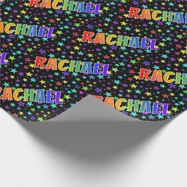 Rainbow Vorname "RACHAEL" + Sterne Geschenkpapier (Ecke)