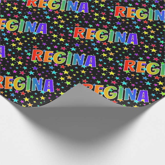 Rainbow Vorname "REGINA" + Sterne Geschenkpapier (Ecke)