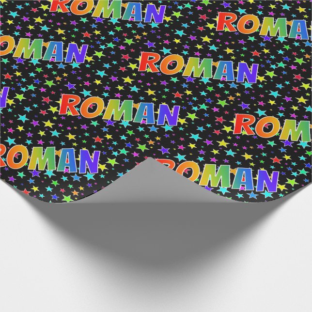 Rainbow Vorname "ROMAN" + Sterne Geschenkpapier (Ecke)