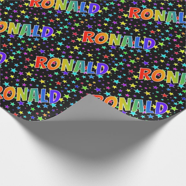 Rainbow Vorname "RONALD" + Sterne Geschenkpapier (Ecke)
