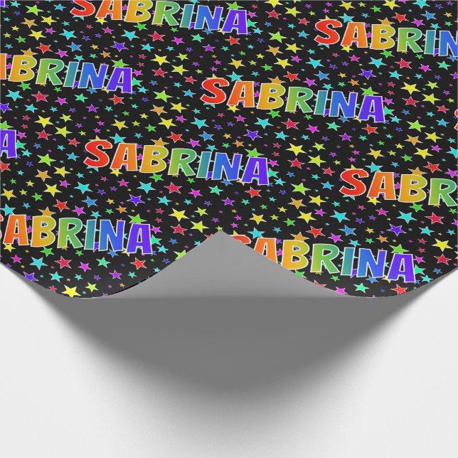 Rainbow Vorname "SABRINA" + Sterne Geschenkpapier (Ecke)