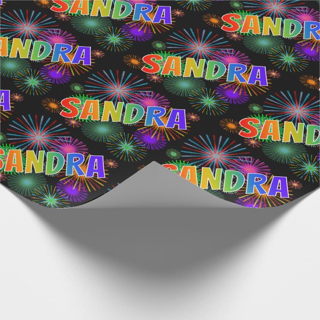 Rainbow Vorname "SANDRA" + Feuerwerkskörper Geschenkpapier (Ecke)
