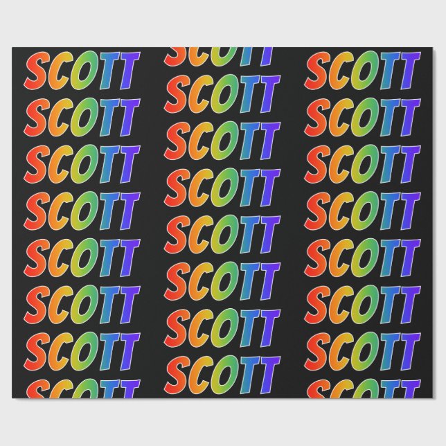 Rainbow Vorname "SCOTT"; Fun & Colorful Geschenkpapier (Flach)