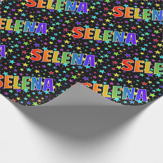 Rainbow Vorname "SELENA" + Sterne Geschenkpapier (Ecke)