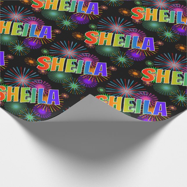 Rainbow Vorname "SHEILA" + Feuerwerk Geschenkpapier (Ecke)