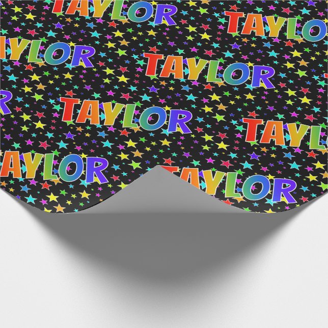 Rainbow Vorname "TAYLOR" + Sterne Geschenkpapier (Ecke)