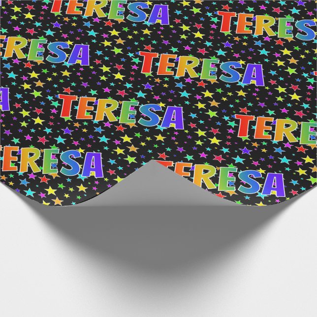 Rainbow Vorname "TERESA" + Sterne Geschenkpapier (Ecke)