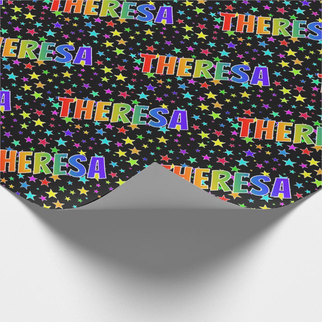 Rainbow Vorname "THERESA" + Sterne Geschenkpapier (Ecke)