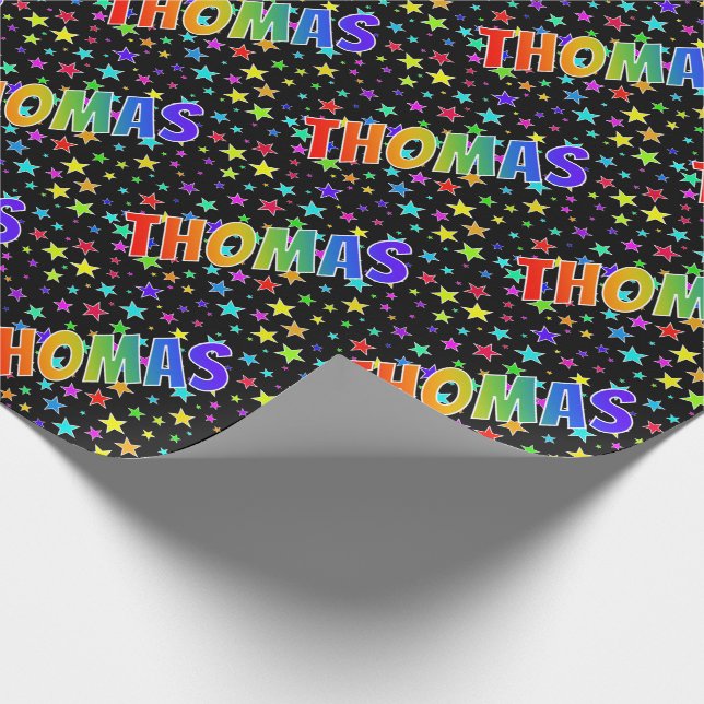 Rainbow Vorname "THOMAS" + Sterne Geschenkpapier (Ecke)