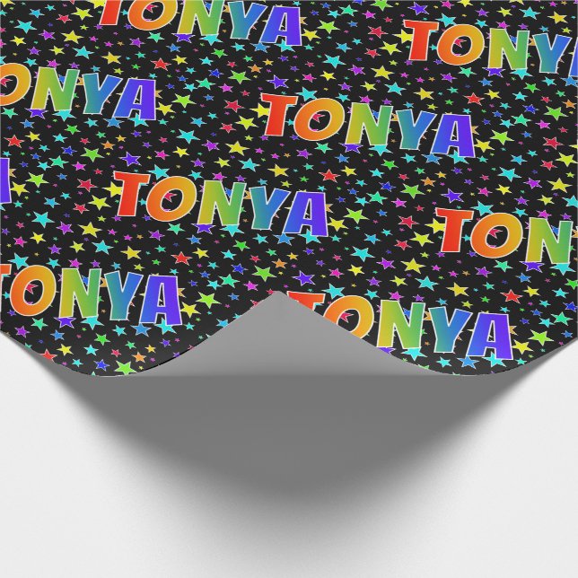 Rainbow Vorname "TONYA" + Sterne Geschenkpapier (Ecke)