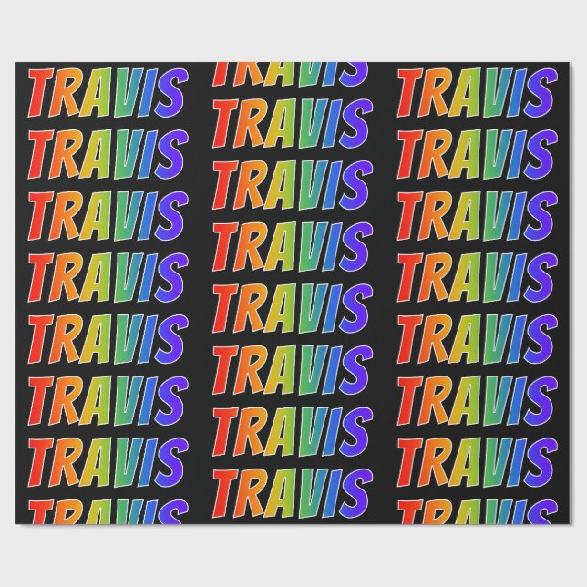 Rainbow Vorname "TRAVIS"; Fun & Colorful Geschenkpapier (Flach)