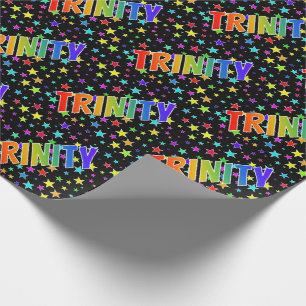 Rainbow Vorname "TRINITY" + Sterne Geschenkpapier