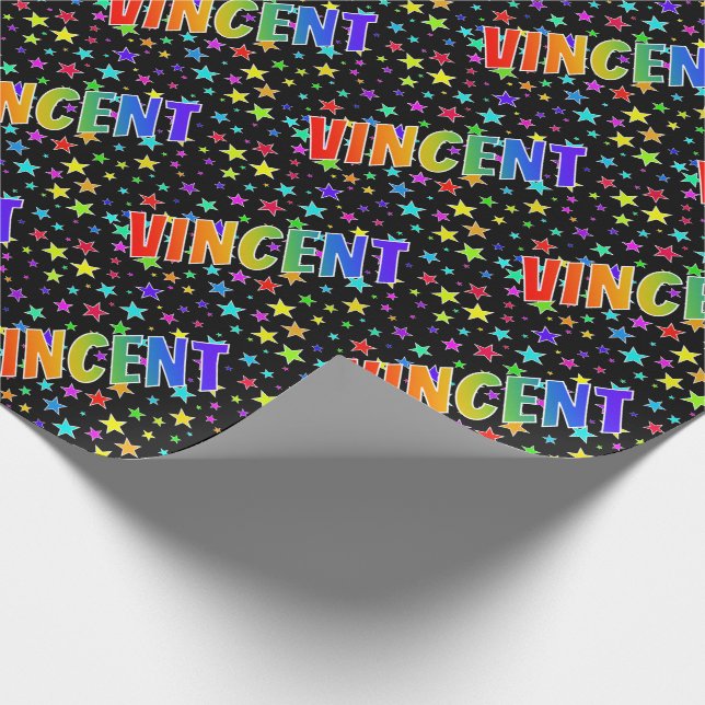 Rainbow Vorname "VINCENT" + Sterne Geschenkpapier (Ecke)