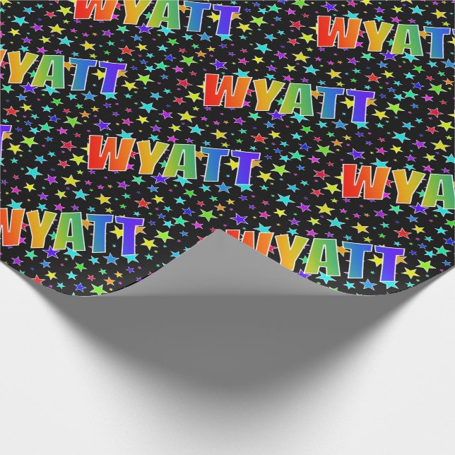 Rainbow Vorname "WYATT" + Sterne Geschenkpapier (Ecke)