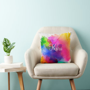 Rainbow Watercolor Abstrakt Kissen