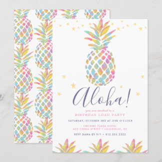 Rainbow Watercolor Ananas Tropischer Geburtstag Einladung