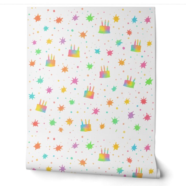 Rainbow Watercolor Birthday Cake Colorful Paint Tapete (Abrollen)