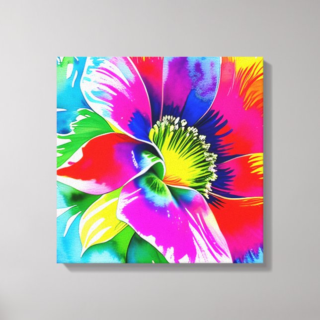 Rainbow Watercolor Blume Stretched Leinwand (Vorderseite)