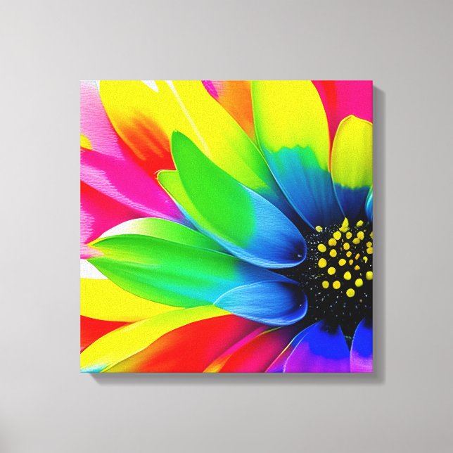 Rainbow Watercolor Blume Stretched Leinwand (Vorderseite)