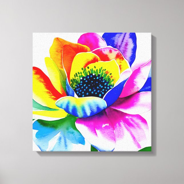 Rainbow Watercolor Blume Stretched Leinwand (Vorderseite)