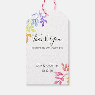 Rainbow Watercolor Botanische Blätter Hochzeit Geschenkanhänger
