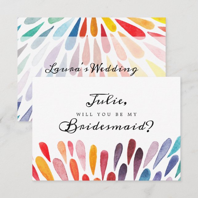 Rainbow Watercolor Bridesmaid Card Einladung (Vorne/Hinten)