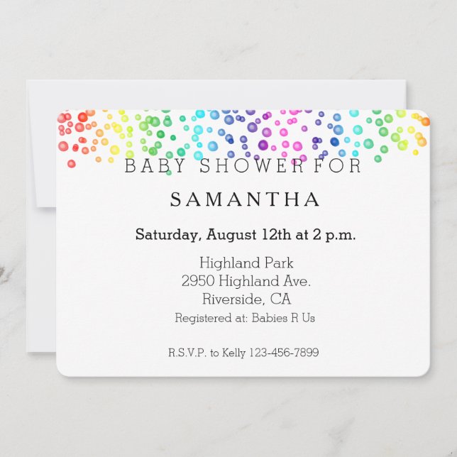 Rainbow Watercolor Confetti Babydusche Einladung (Vorderseite)