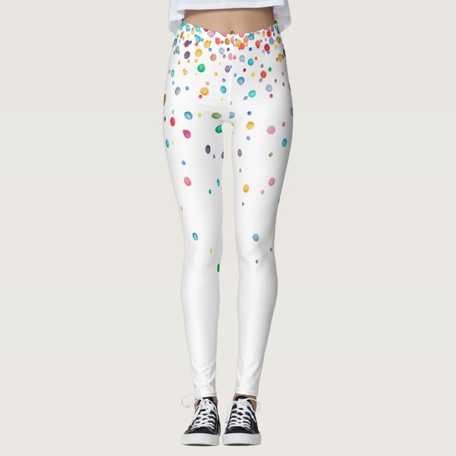Rainbow Watercolor Confetti Dots Leggings (Vorderseite)