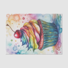 Rainbow Watercolor Cupcake Decoupage Seidenpapier