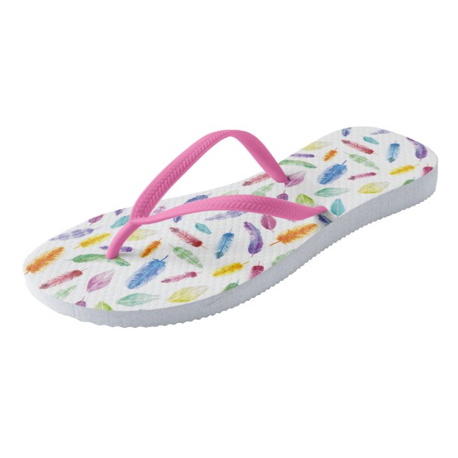 Rainbow Watercolor Federn Sommerflip Flops Flip Flops (Schrägansicht)