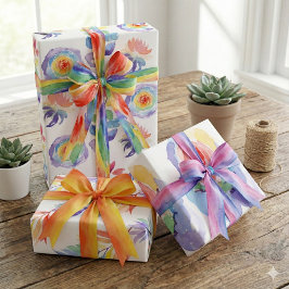 Rainbow Watercolor Floral Wrapping Paper Sheets Geschenkpapier Set