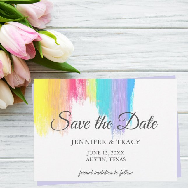 Rainbow Watercolor Gay Pride Wedding LGBTQ Save The Date (Von Creator hochgeladen)