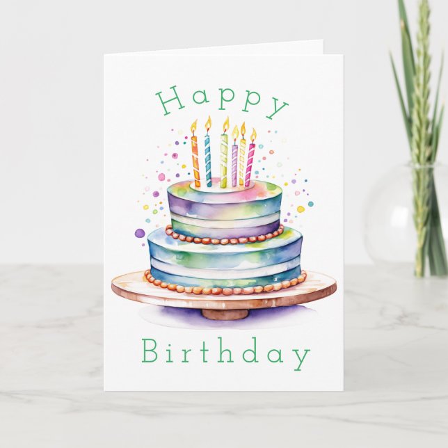 Rainbow Watercolor Happy Birthday Karte (Vorderseite)