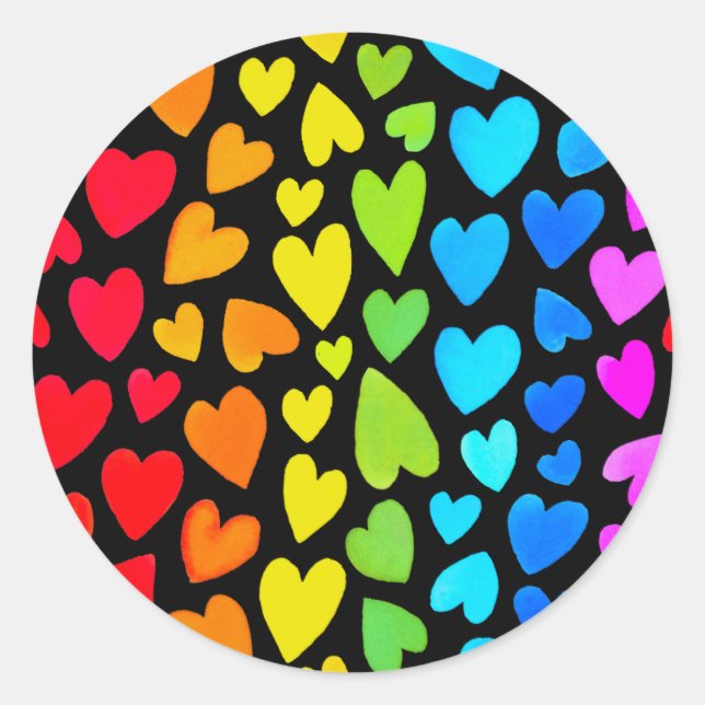 Rainbow Watercolor-Herzmuster Runder Aufkleber (Vorderseite)
