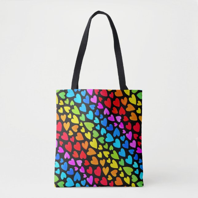 Rainbow Watercolor-Herzmuster Tasche (Vorderseite)