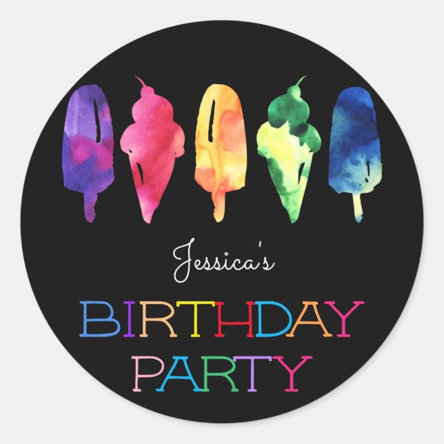 Rainbow Watercolor Ice Cream Popsiday Runder Aufkleber (Vorderseite)