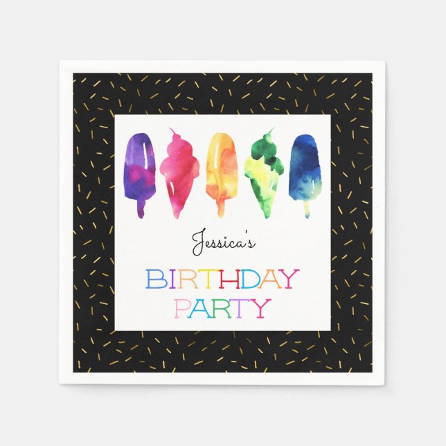 Rainbow Watercolor Ice Creme Ice Pop Moderne Serviette (Vorderseite)