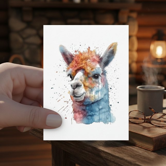 Rainbow Watercolor Llama Postkarte (Von Creator hochgeladen)