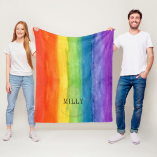 Rainbow Watercolor Moderner Personalisierter Name Fleecedecke