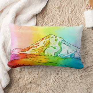 Rainbow Watercolor Mount Hood Lendenkissen
