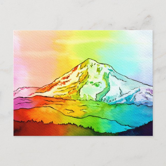 Rainbow Watercolor Mount Hood Postkarte (Vorderseite)