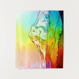 Rainbow Watercolor Mount Hood Wandteppich