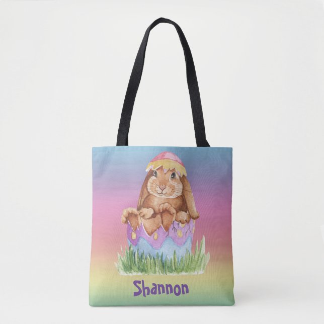 Rainbow Watercolor Osterfest Bunny Child's Tasche (Vorderseite)