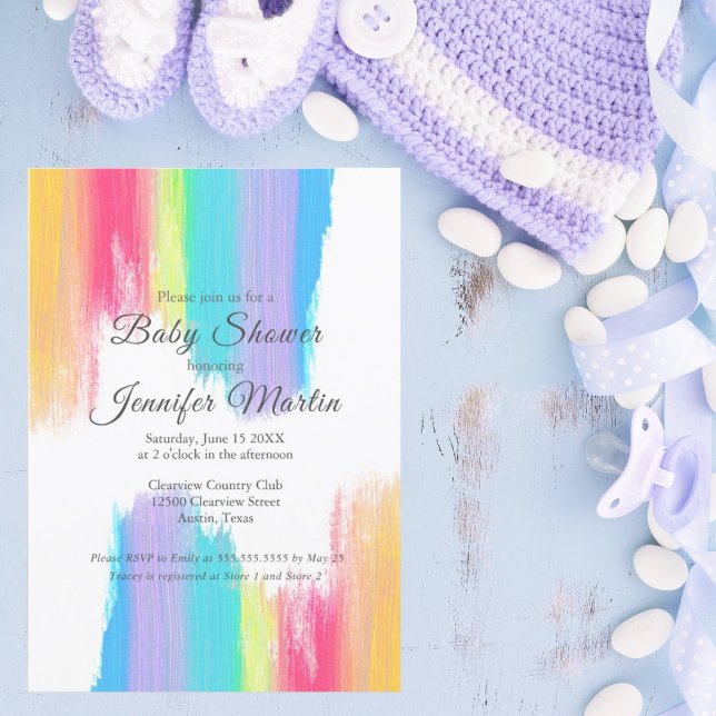 Rainbow Watercolor Paint Strokes Baby Dusche Einladung (Von Creator hochgeladen)
