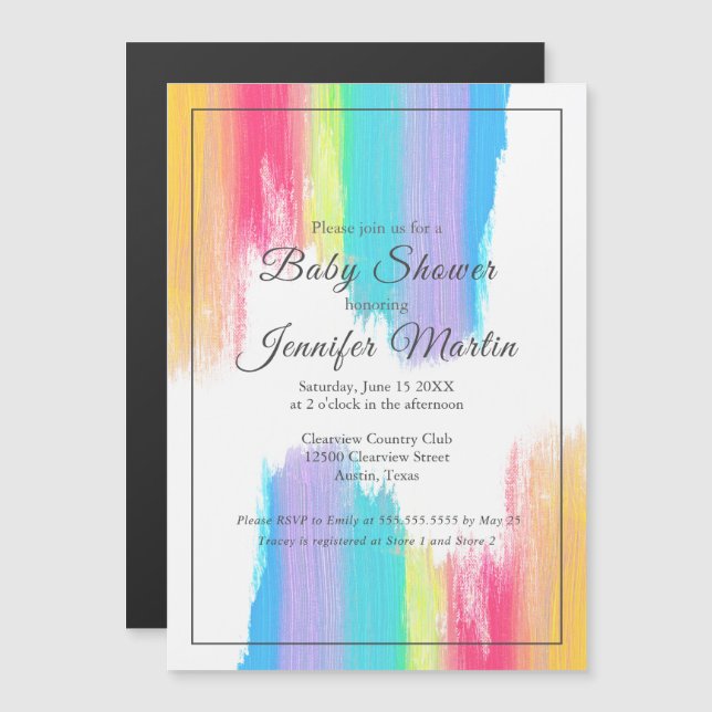 Rainbow Watercolor Paint Strokes Baby Dusche Magneteinladung (Vorne/Hinten)