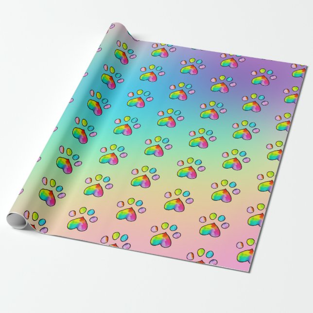 Rainbow Watercolor Paw Print Birthday Party Geschenkpapier (Ungerollt)