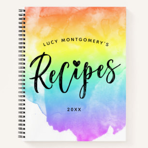 Rainbow Watercolor Pinselschrift Rezept Notizbuch