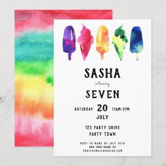 Rainbow Watercolor Popsicles Ice Creme Birthday Einladung