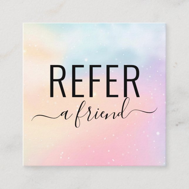 Rainbow Watercolor Refer a Friend Referral Card Quadratische Visitenkarte (Vorderseite)